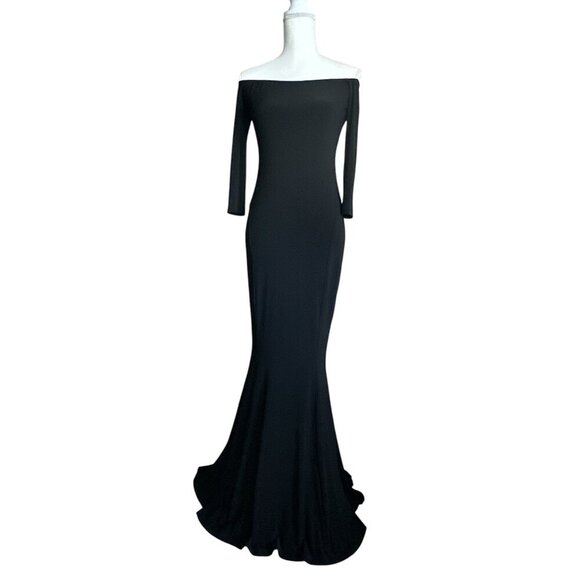 Norma Kamali Off the Shoulder Fishtail Gown in Black Medium New Women Maxi Dress - Picture 4 of 16